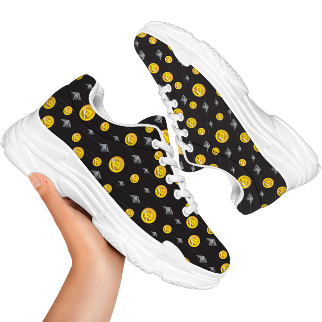 Bitcoin And Ethereum Pattern Print White Chunky Shoes