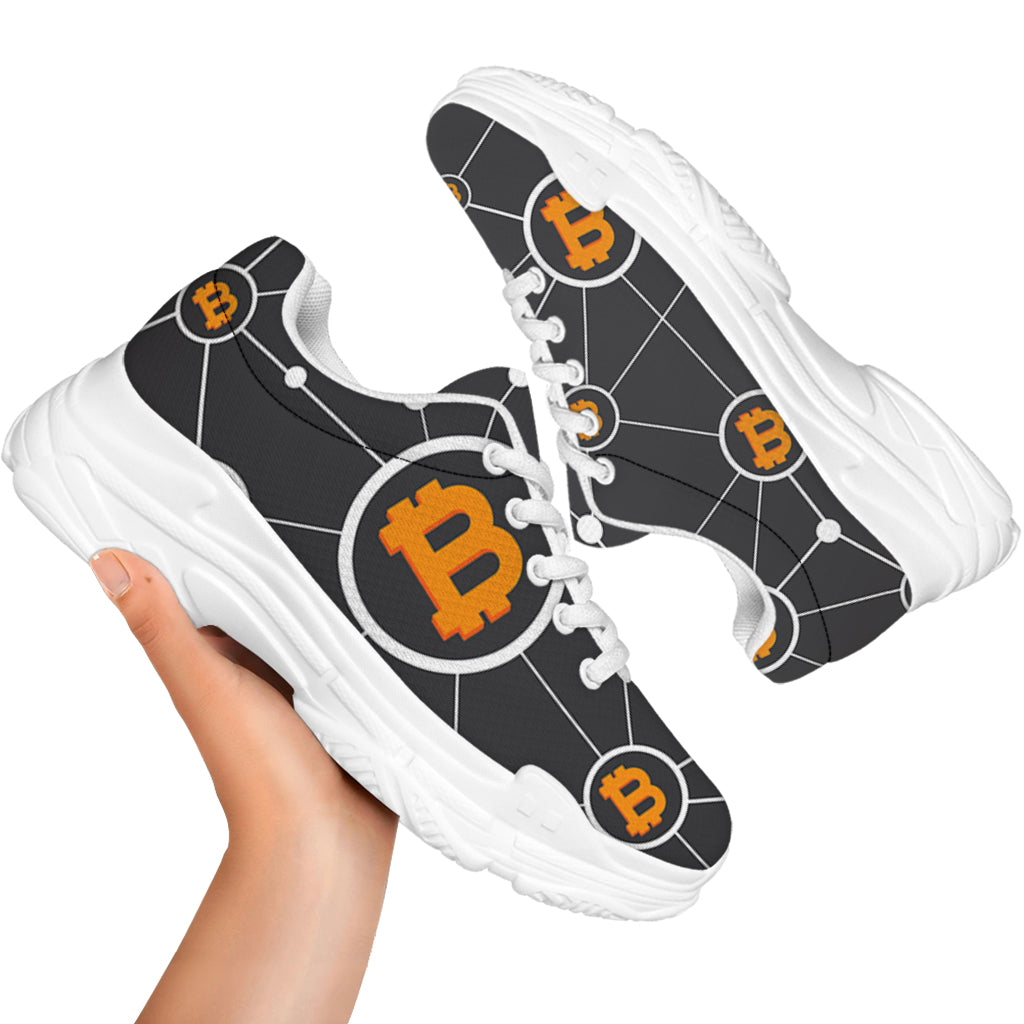 Bitcoin Connection Pattern Print White Chunky Shoes