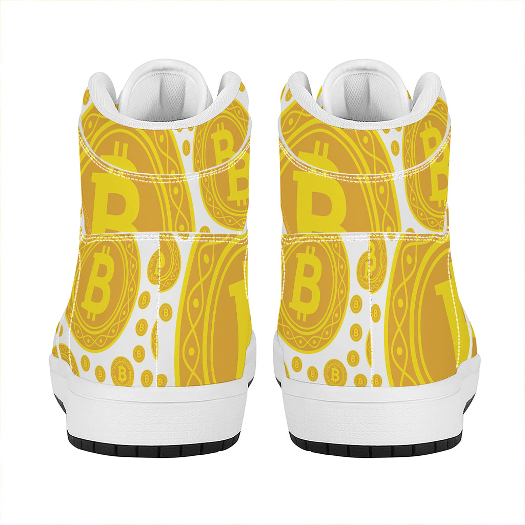 Bitcoin Crypto Pattern Print High Top Leather Sneakers