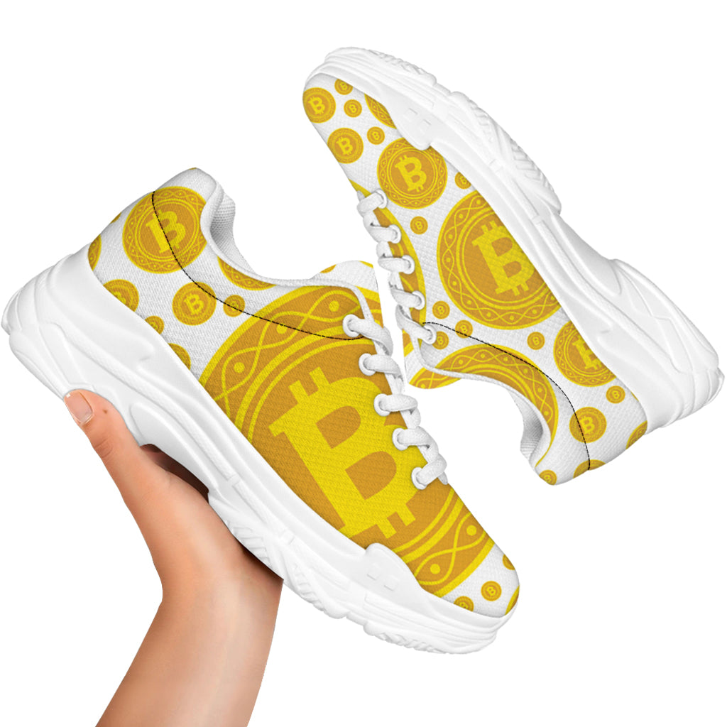 Bitcoin Crypto Pattern Print White Chunky Shoes