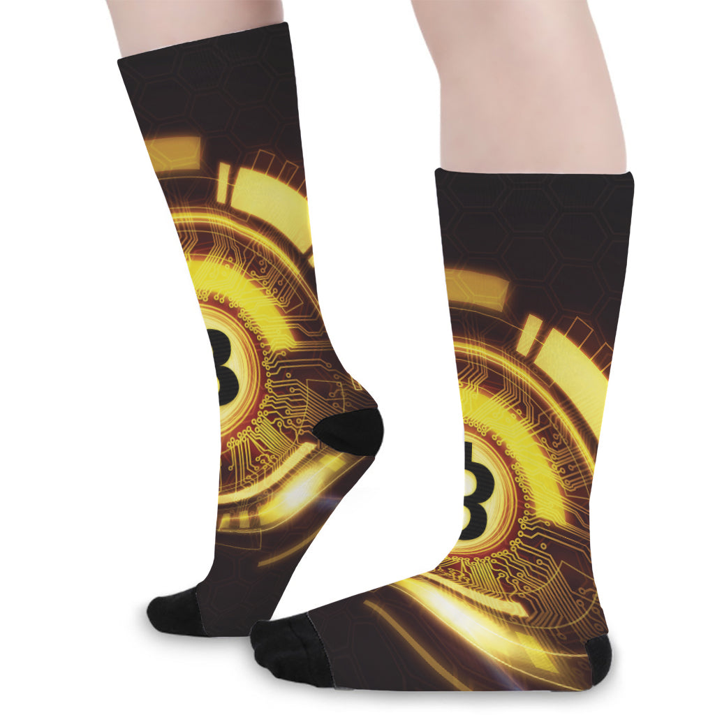 Bitcoin Crypto Symbol Print Long Socks