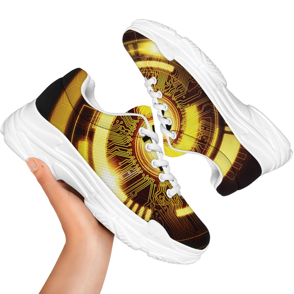 Bitcoin Crypto Symbol Print White Chunky Shoes