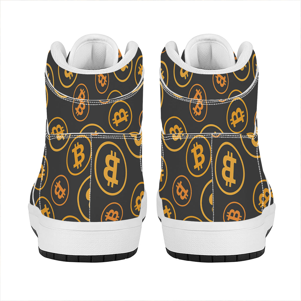 Bitcoin Cryptocurrency Pattern Print High Top Leather Sneakers