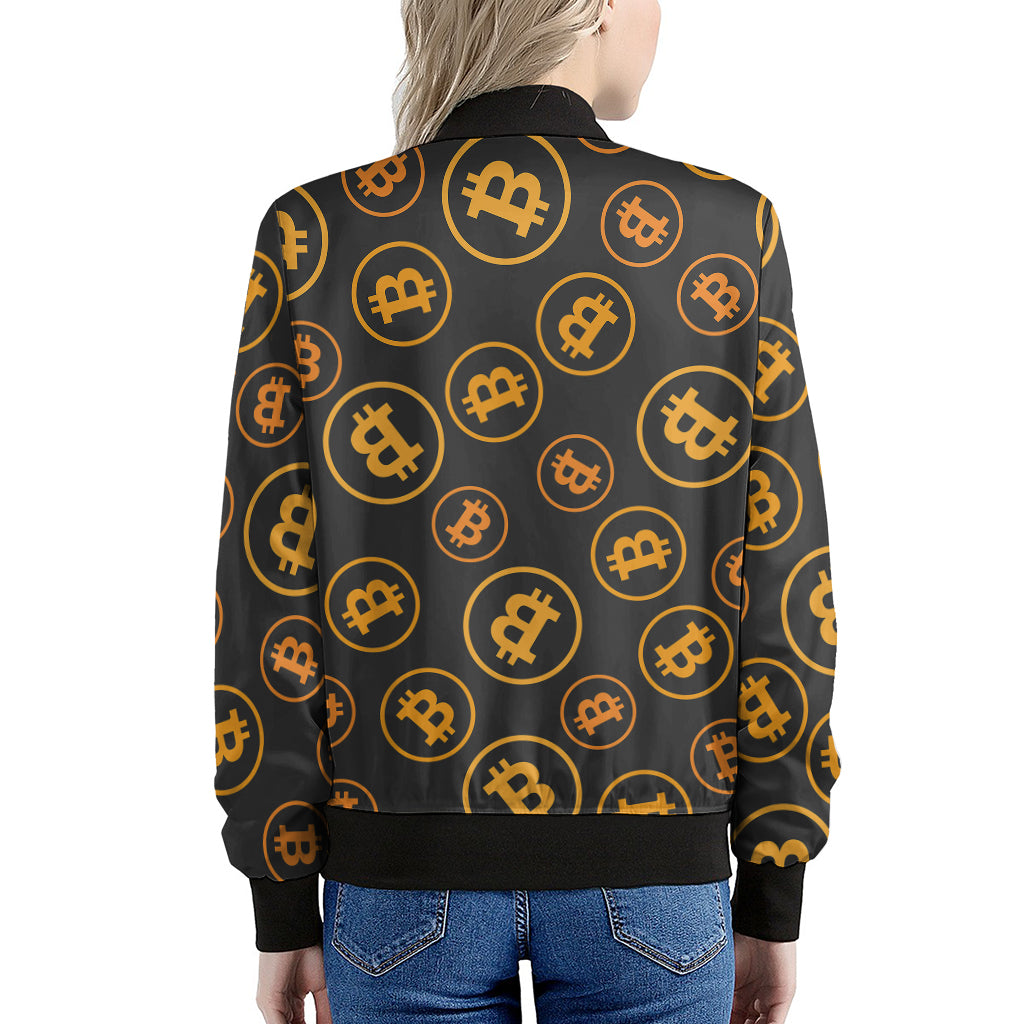 Bitcoin Cryptocurrency Pattern Print Women's Bomber Jacket