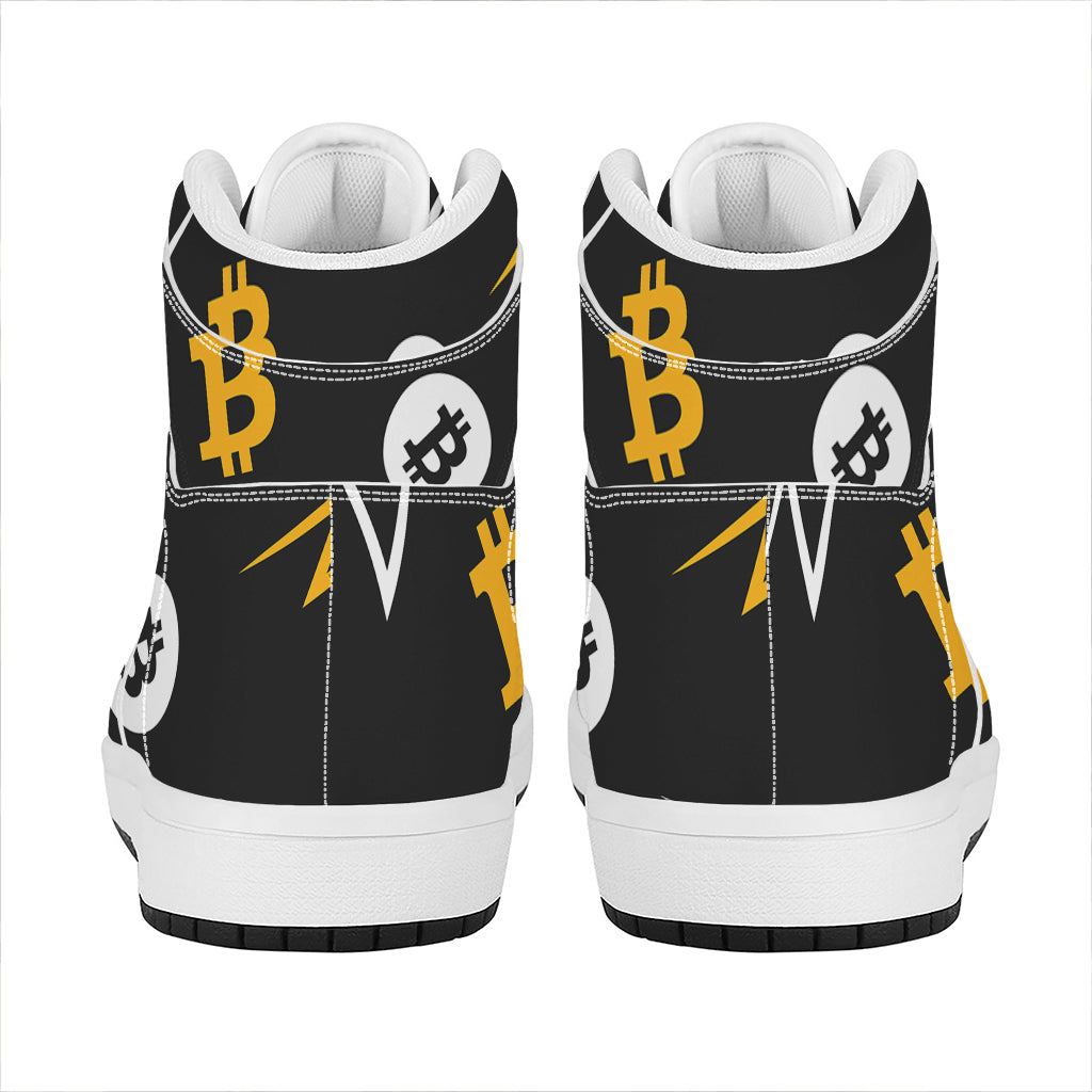 Bitcoin Symbol Pattern Print High Top Leather Sneakers