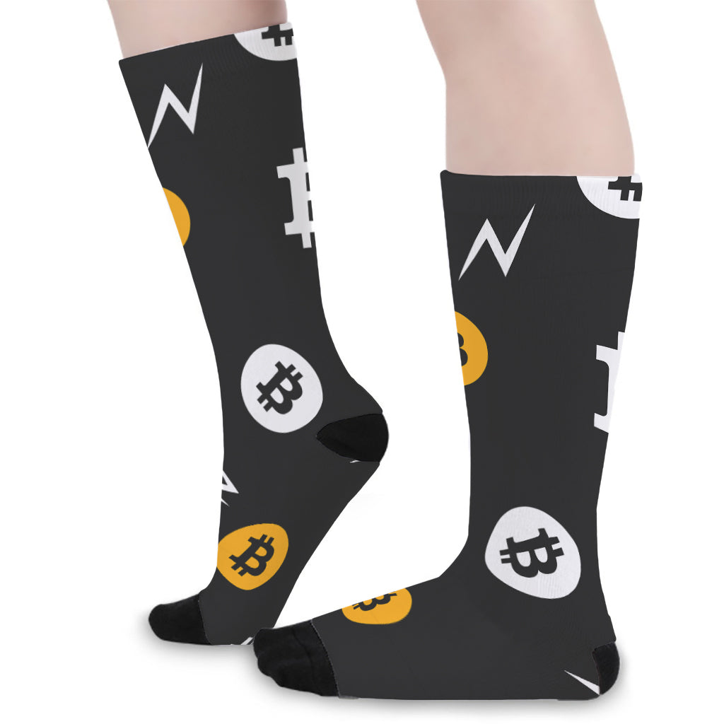 Bitcoin Symbol Pattern Print Long Socks