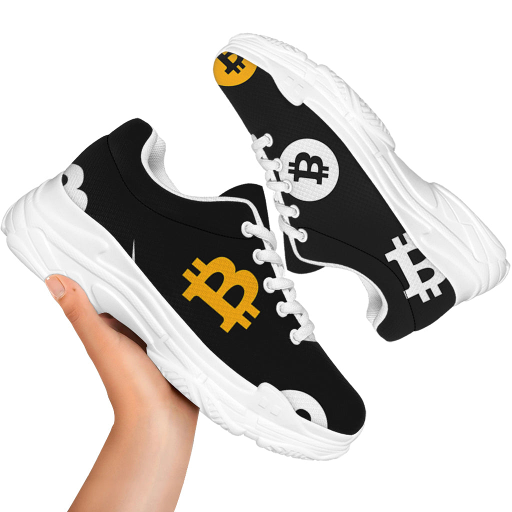 Bitcoin Symbol Pattern Print White Chunky Shoes