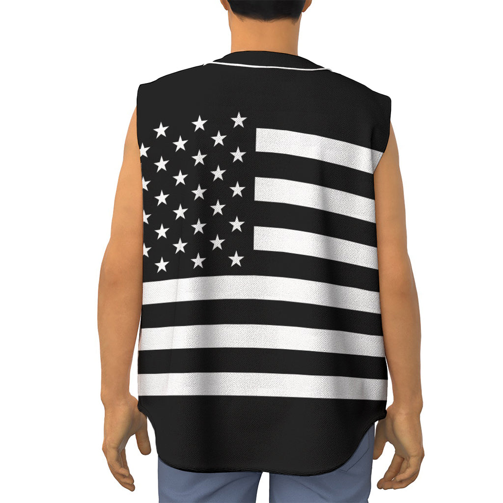 Black American Flag Print Sleeveless Baseball Jersey