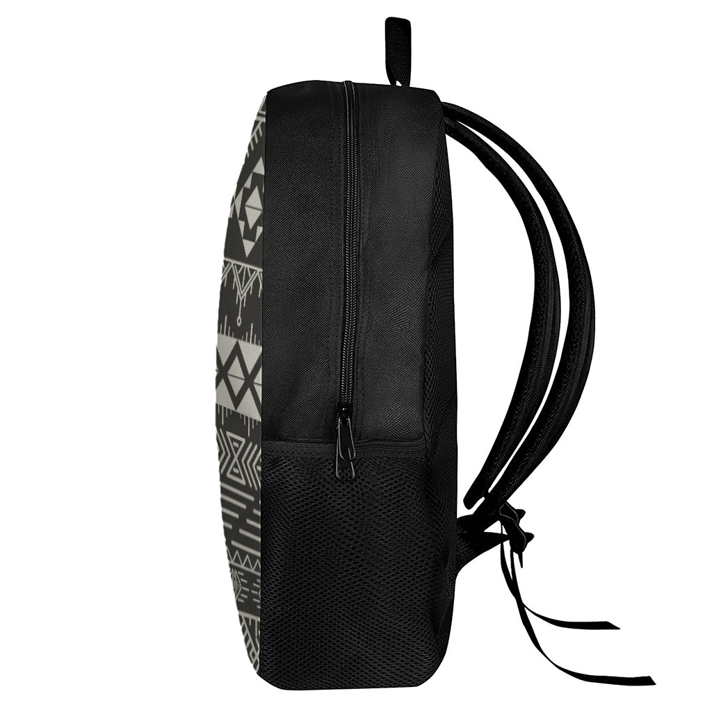 Black And Beige Aztec Pattern Print 17 Inch Backpack