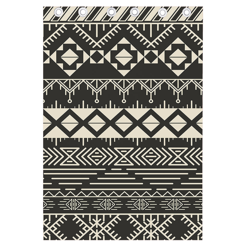 Black And Beige Aztec Pattern Print Curtain