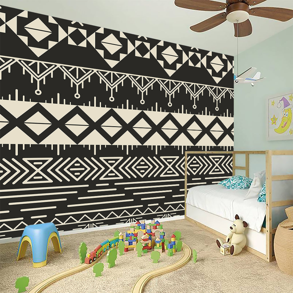 Black And Beige Aztec Pattern Print Wall Sticker