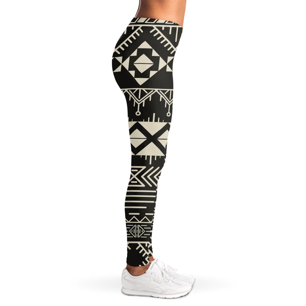 Black And Beige Aztec Pattern Print Women's Leggings