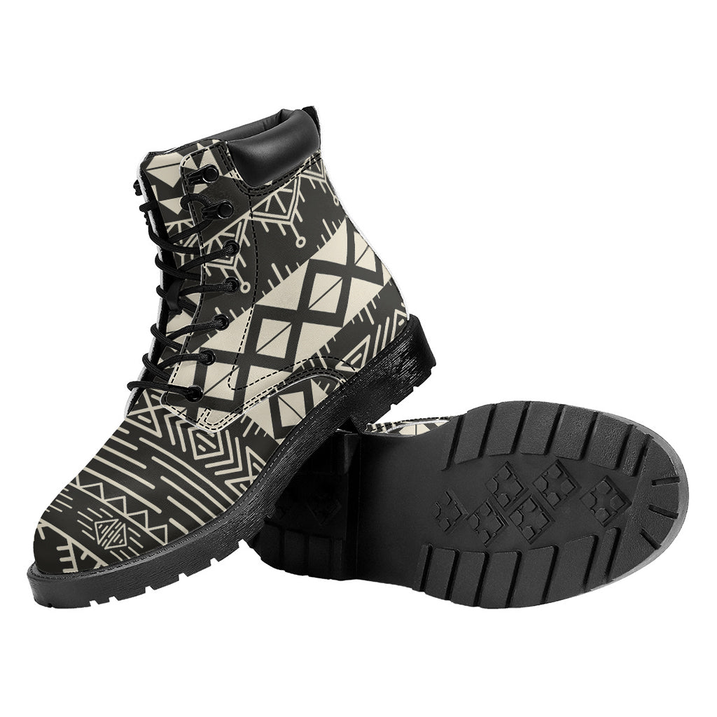 Black And Beige Aztec Pattern Print Work Boots
