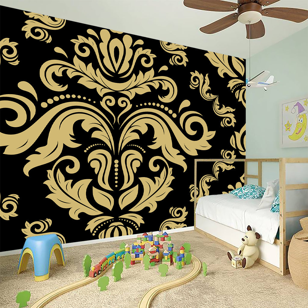 Black And Beige Damask Pattern Print Wall Sticker