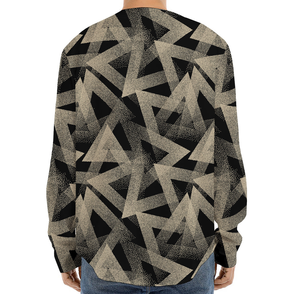 Black And Beige Geometric Triangle Print Long Sleeve Baseball Jersey
