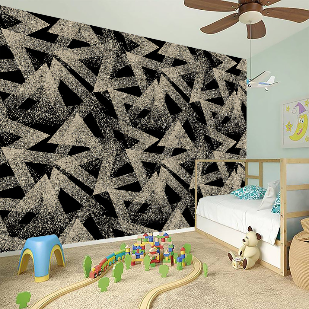 Black And Beige Geometric Triangle Print Wall Sticker