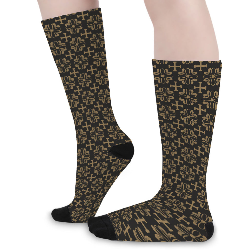 Black And Beige Orthodox Pattern Print Long Socks