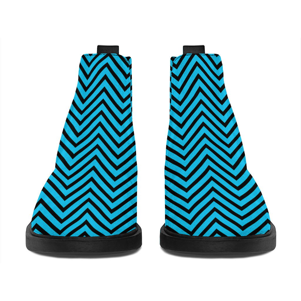 Black And Blue Chevron Pattern Print Flat Ankle Boots