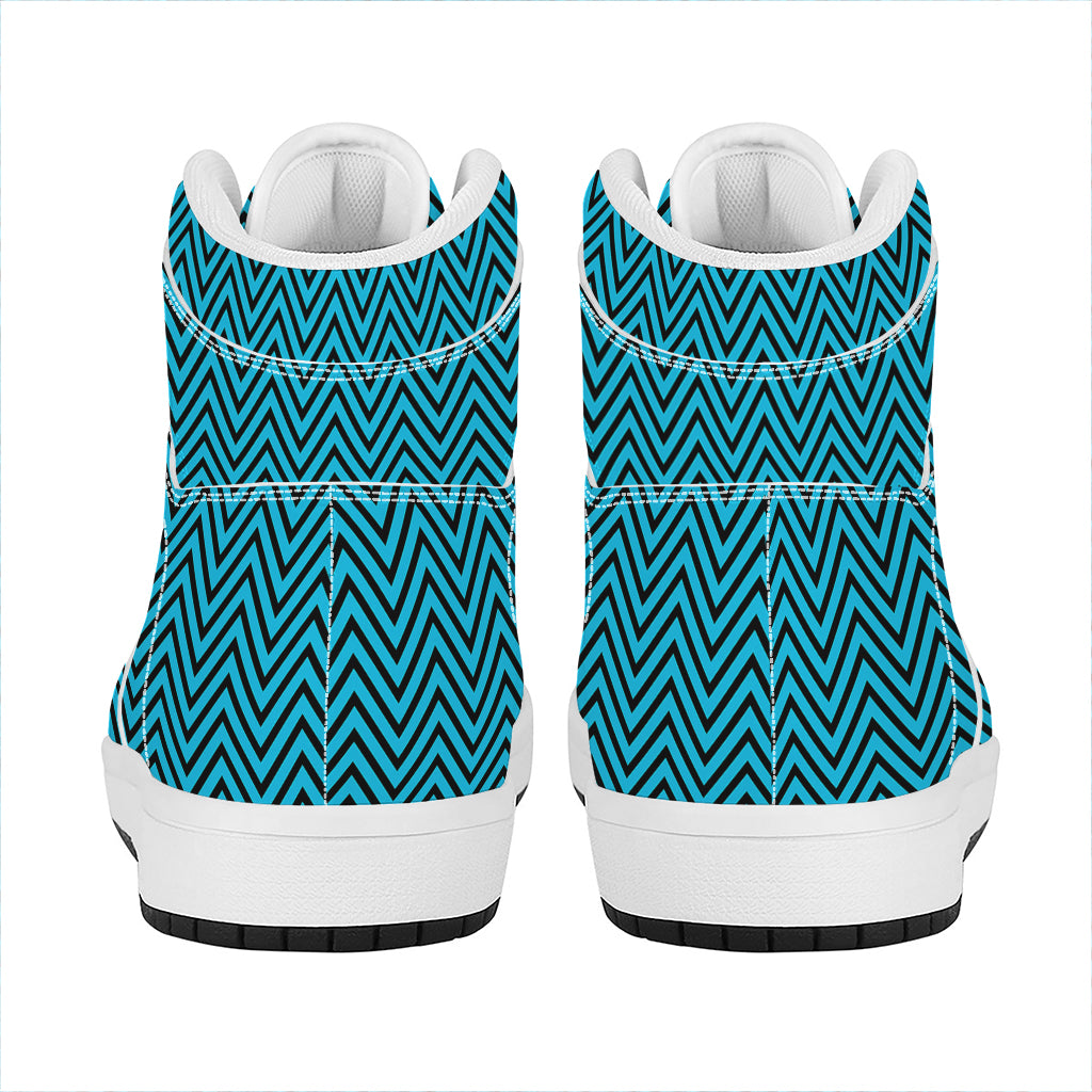 Black And Blue Chevron Pattern Print High Top Leather Sneakers