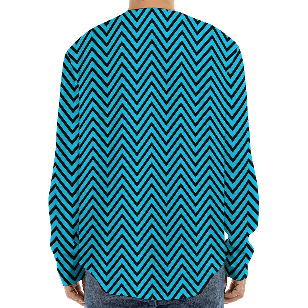 Black And Blue Chevron Pattern Print Long Sleeve Baseball Jersey