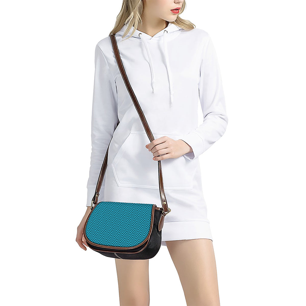 Black And Blue Chevron Pattern Print Saddle Bag