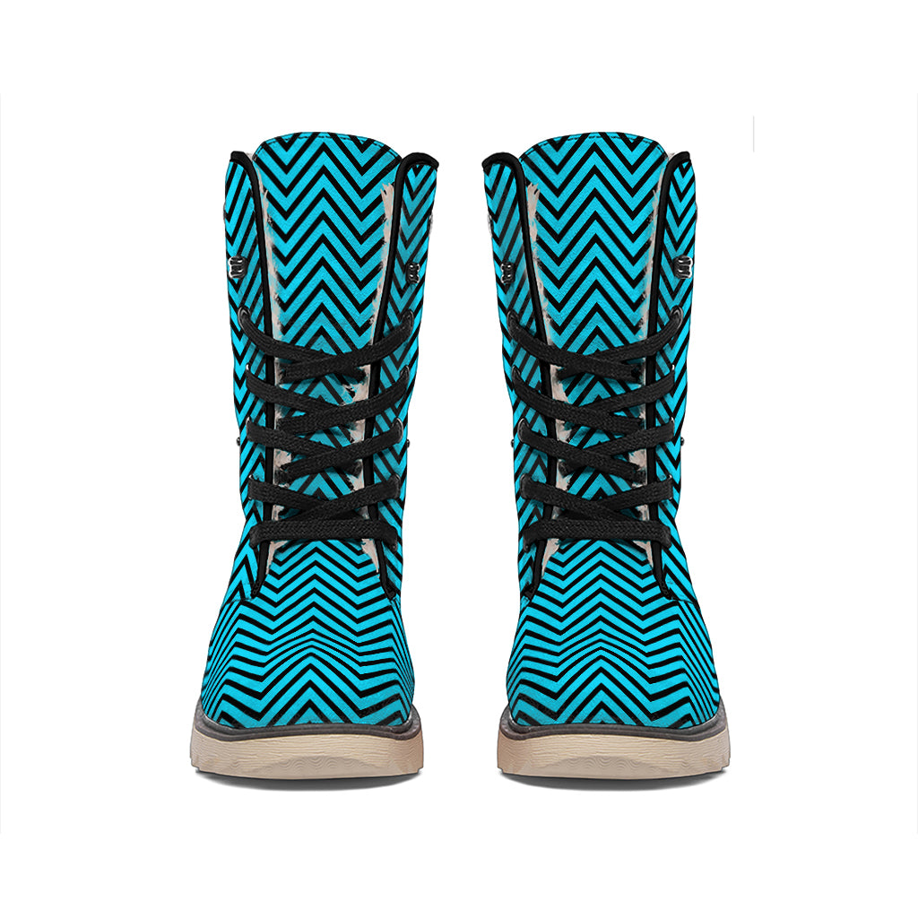 Black And Blue Chevron Pattern Print Winter Boots