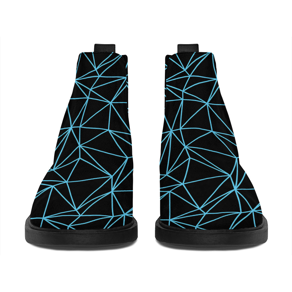 Black And Blue Geometric Mosaic Print Flat Ankle Boots