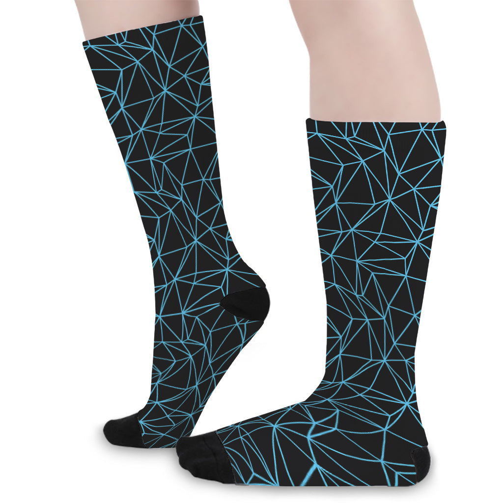 Black And Blue Geometric Mosaic Print Long Socks