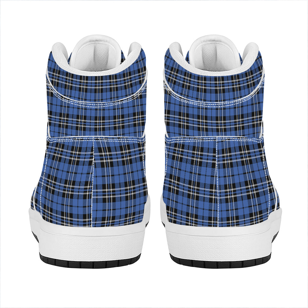 Black And Blue Tartan Pattern Print High Top Leather Sneakers