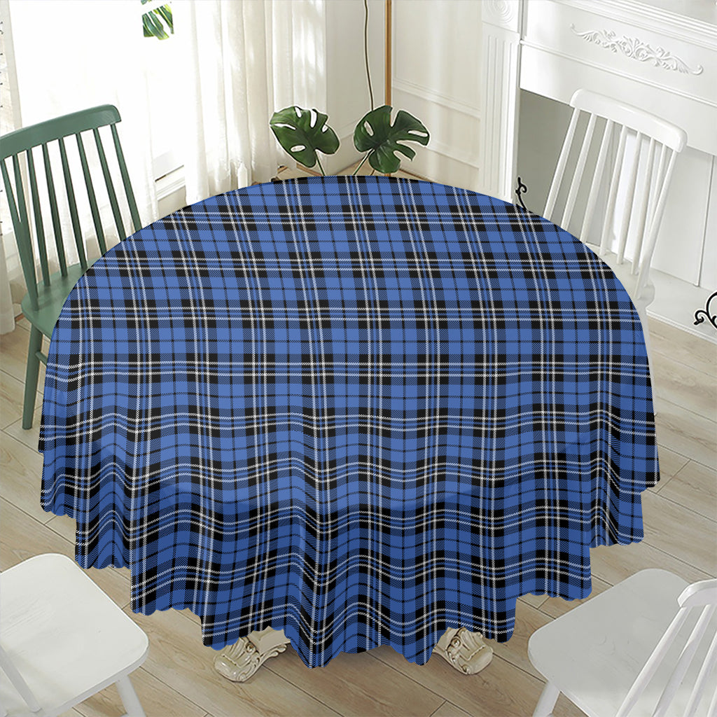 Black And Blue Tartan Pattern Print Waterproof Round Tablecloth