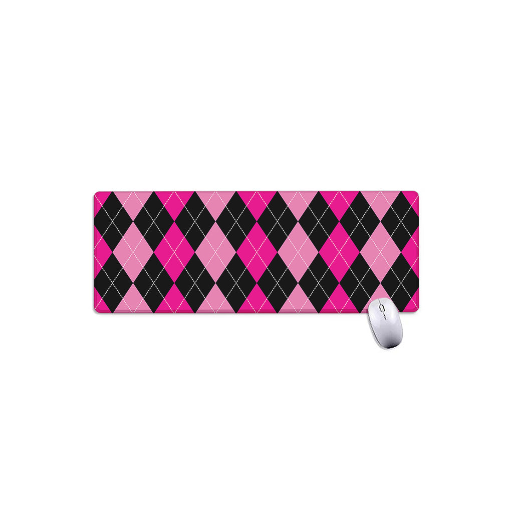 Black And Deep Pink Argyle Pattern Print Extended Mouse Pad