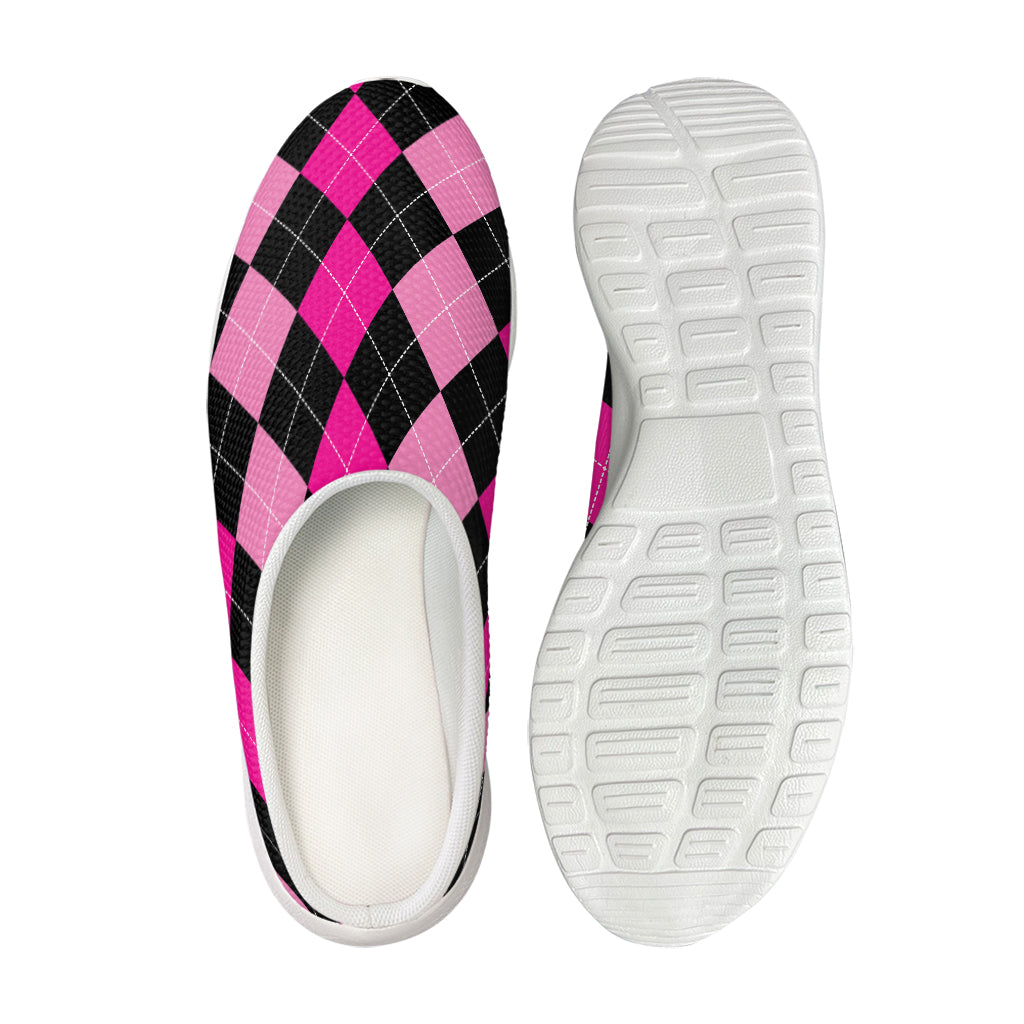 Black And Deep Pink Argyle Pattern Print Mesh Casual Shoes