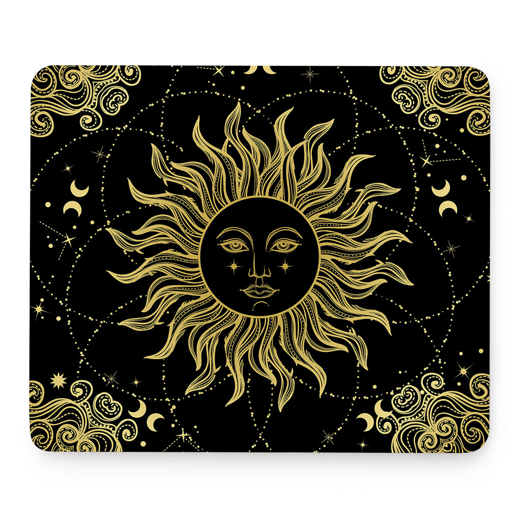 Black And Gold Celestial Sun Print Mouse Pad