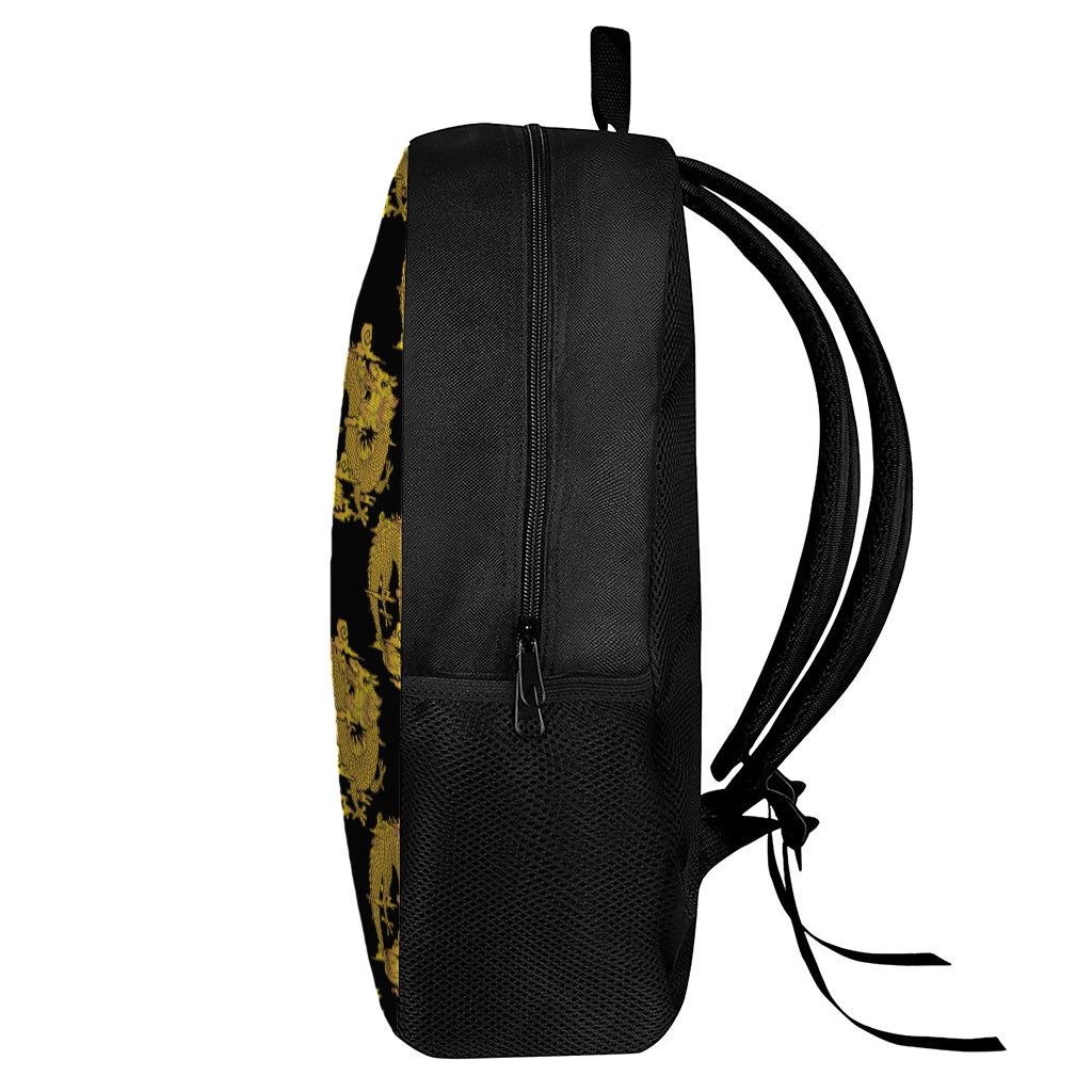 Black And Gold Dragon Pattern Print 17 Inch Backpack