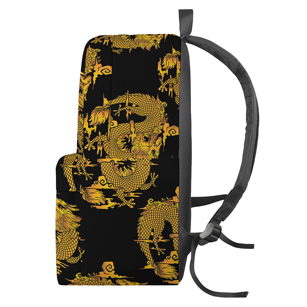 Black And Gold Dragon Pattern Print Backpack