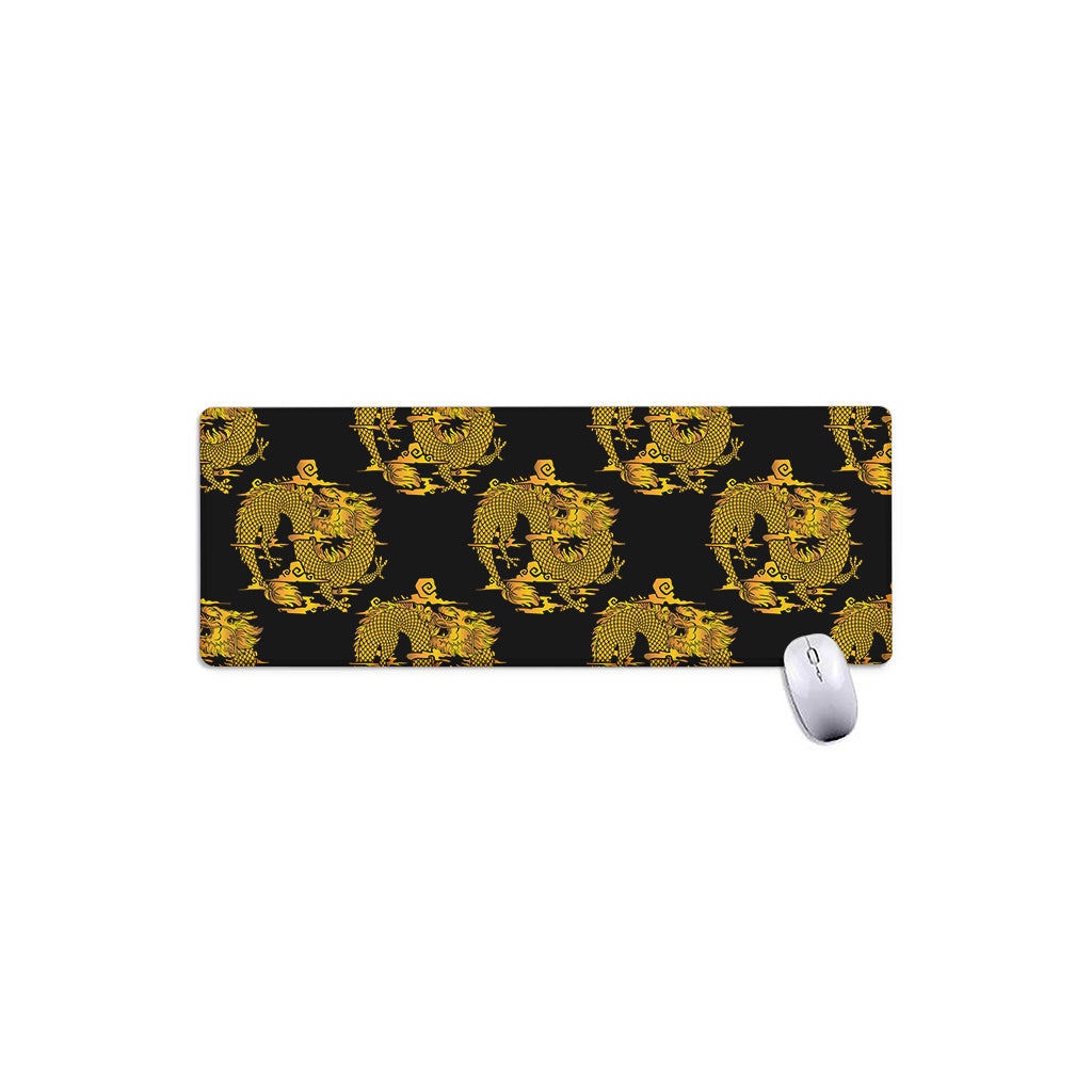 Black And Gold Dragon Pattern Print Extended Mouse Pad
