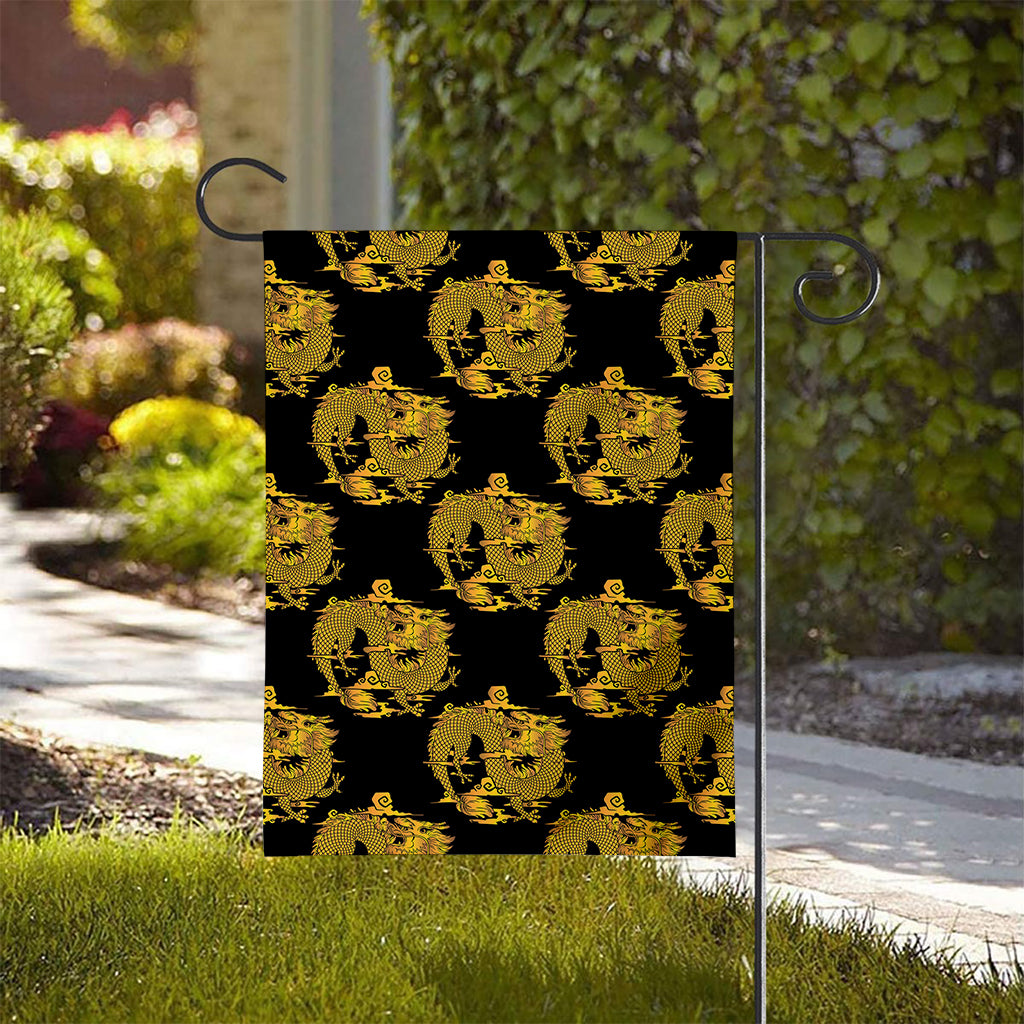Black And Gold Dragon Pattern Print House Flag