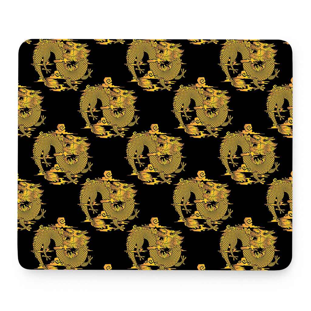 Black And Gold Dragon Pattern Print Mouse Pad