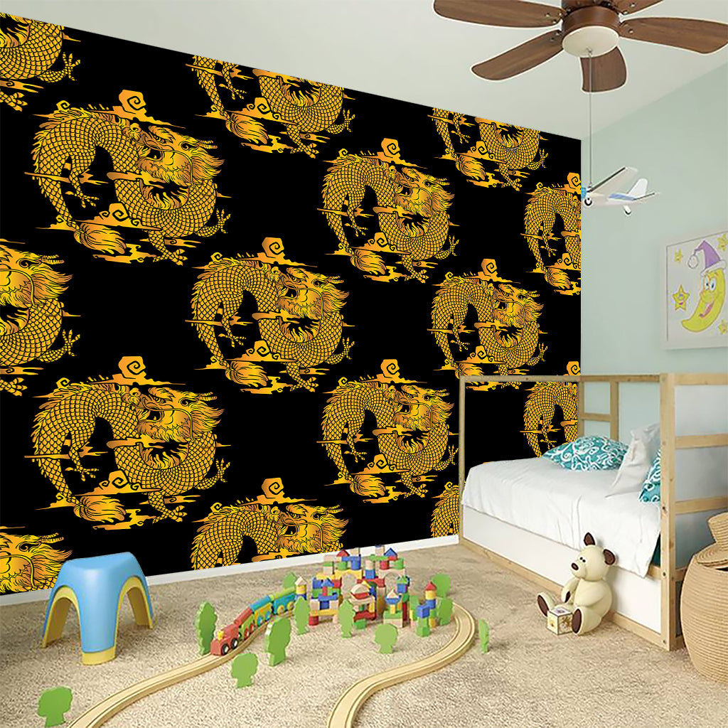 Black And Gold Dragon Pattern Print Wall Sticker