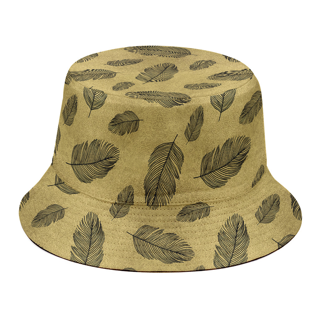Black And Gold Feather Pattern Print Bucket Hat