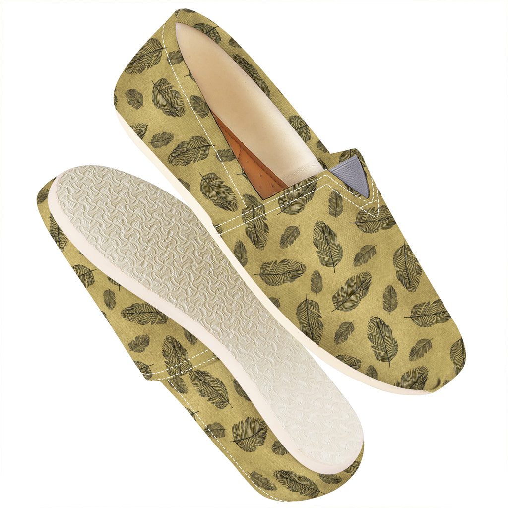 Black And Gold Feather Pattern Print Casual Shoes