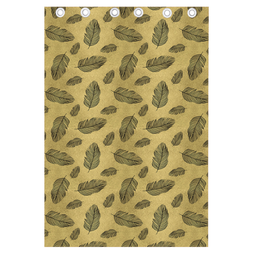 Black And Gold Feather Pattern Print Curtain