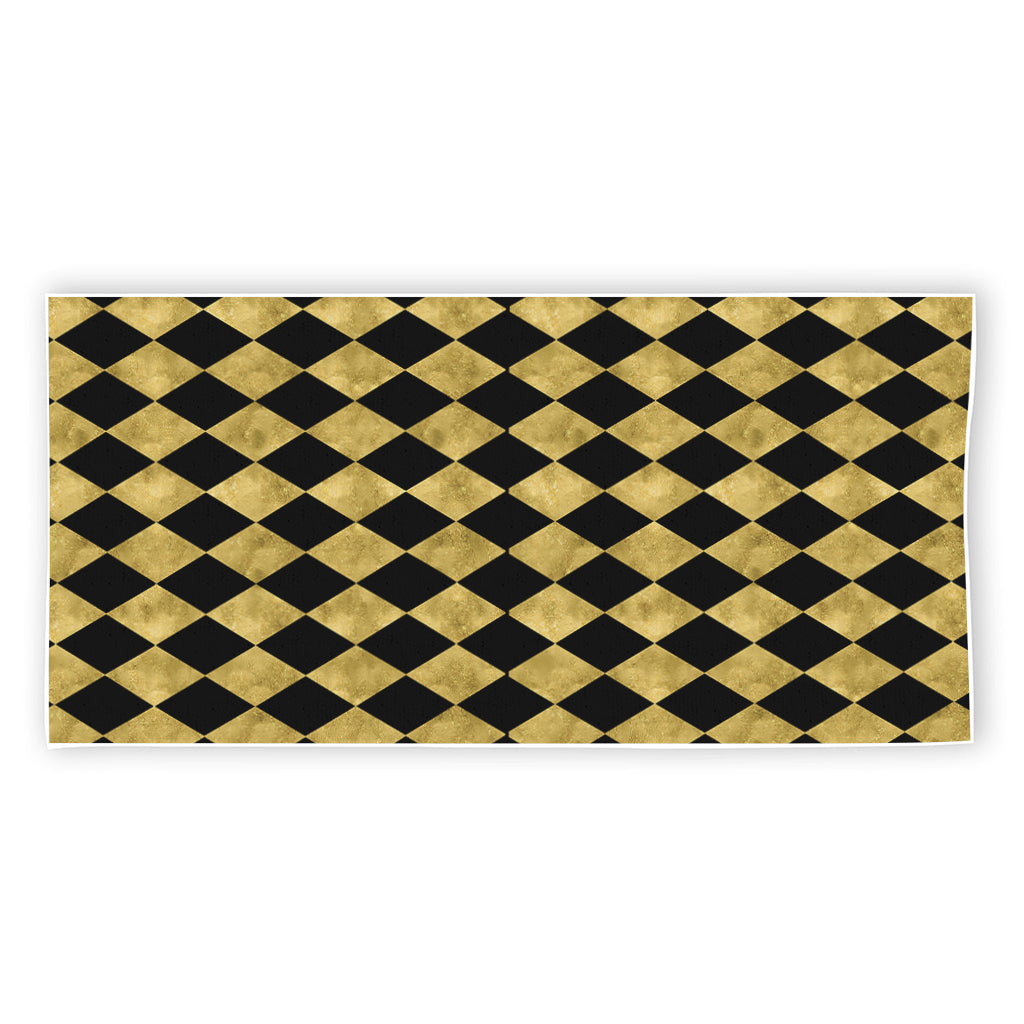 Black And Gold Harlequin Pattern Print Beach Towel