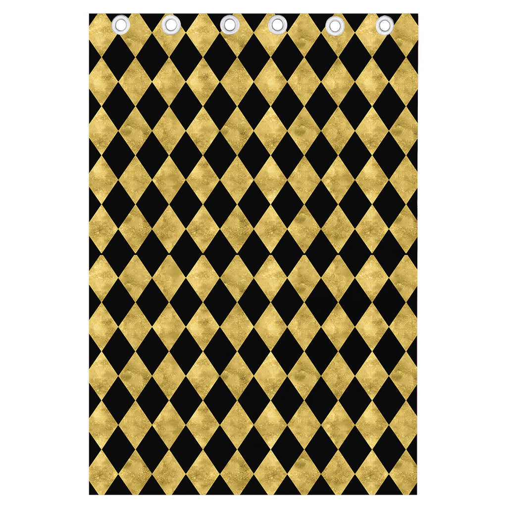 Black And Gold Harlequin Pattern Print Curtain