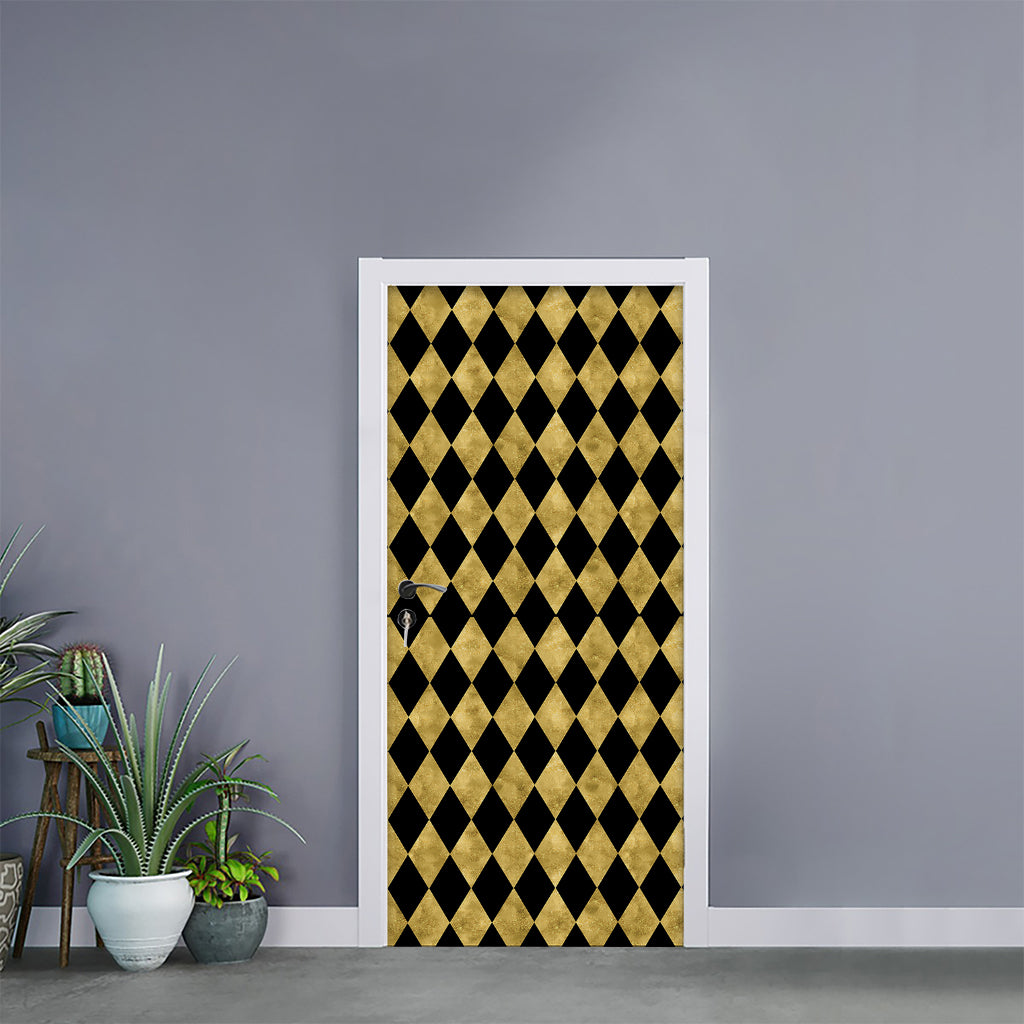 Black And Gold Harlequin Pattern Print Door Sticker
