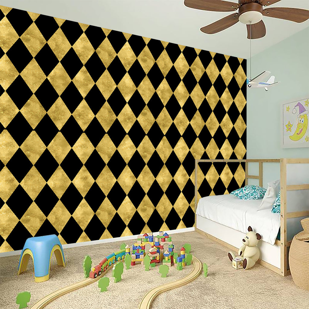 Black And Gold Harlequin Pattern Print Wall Sticker