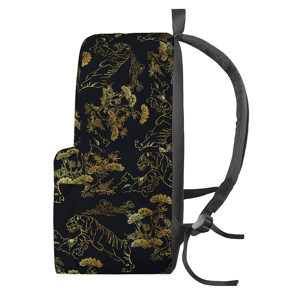 Black And Gold Japanese Tiger Print Backpack