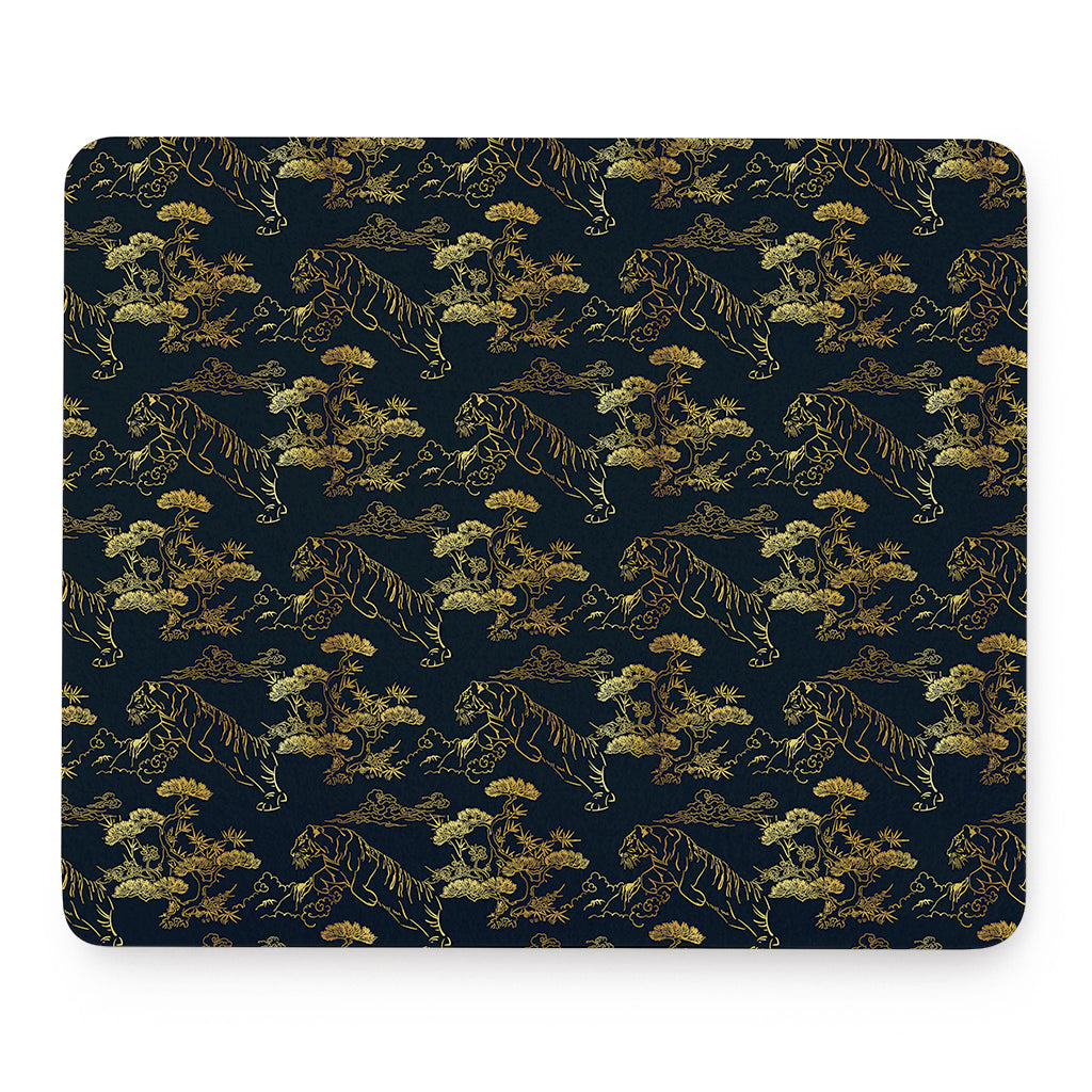 Black And Gold Japanese Tiger Print Mouse Pad