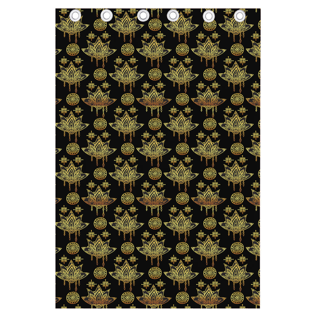 Black And Gold Lotus Flower Print Curtain