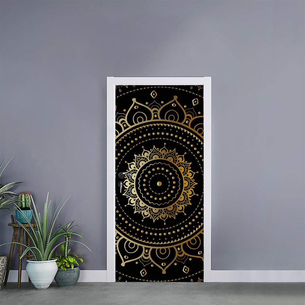 Black And Gold Mandala Print Door Sticker